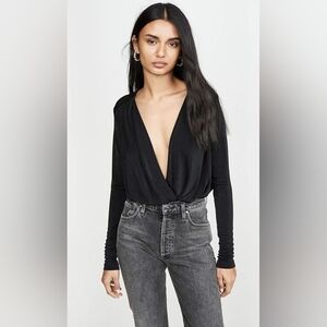 Intimately Free People Black Turnt Faux Wrap Long Sleeve Bodysuit XS NWOT